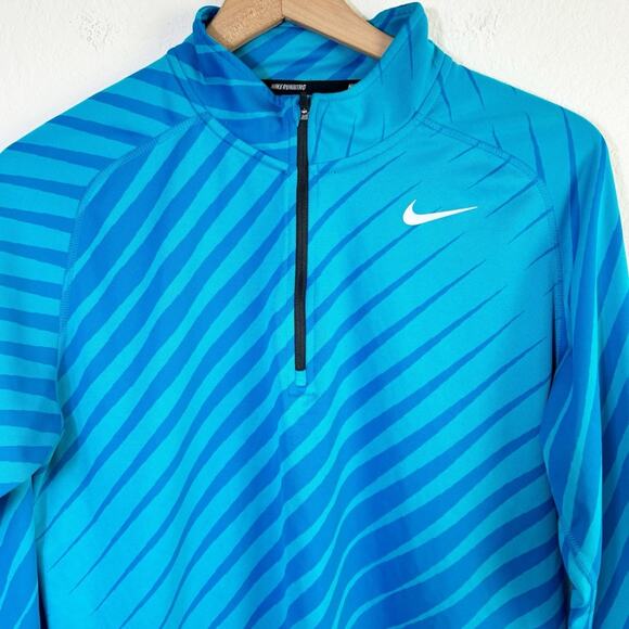NIKE WOMEN THERMAL ATHLETIC BLUE STRIPED RUNNING HALF ZIP SHIRT SIZE LARGE - Picture 5 of 8